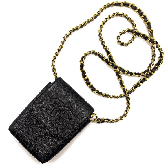Authentic CHANEL Vintage Mini Flap Caviar Leather Pouch Cigarette Case Crossbody - Picture 2 of 14